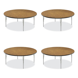 Height Adjustable Activity Tables, Round, 60" x 19" to 29", Medium Oak Top, Gray Legs, 4/Pallet, Ships in 4-6 Business Days