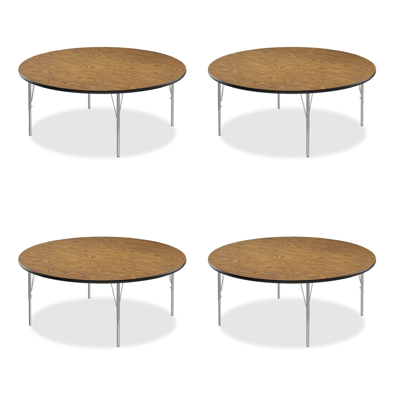 Height Adjustable Activity Tables, Round, 60" x 19" to 29", Medium Oak Top, Gray Legs, 4/Pallet, Ships in 4-6 Business Days