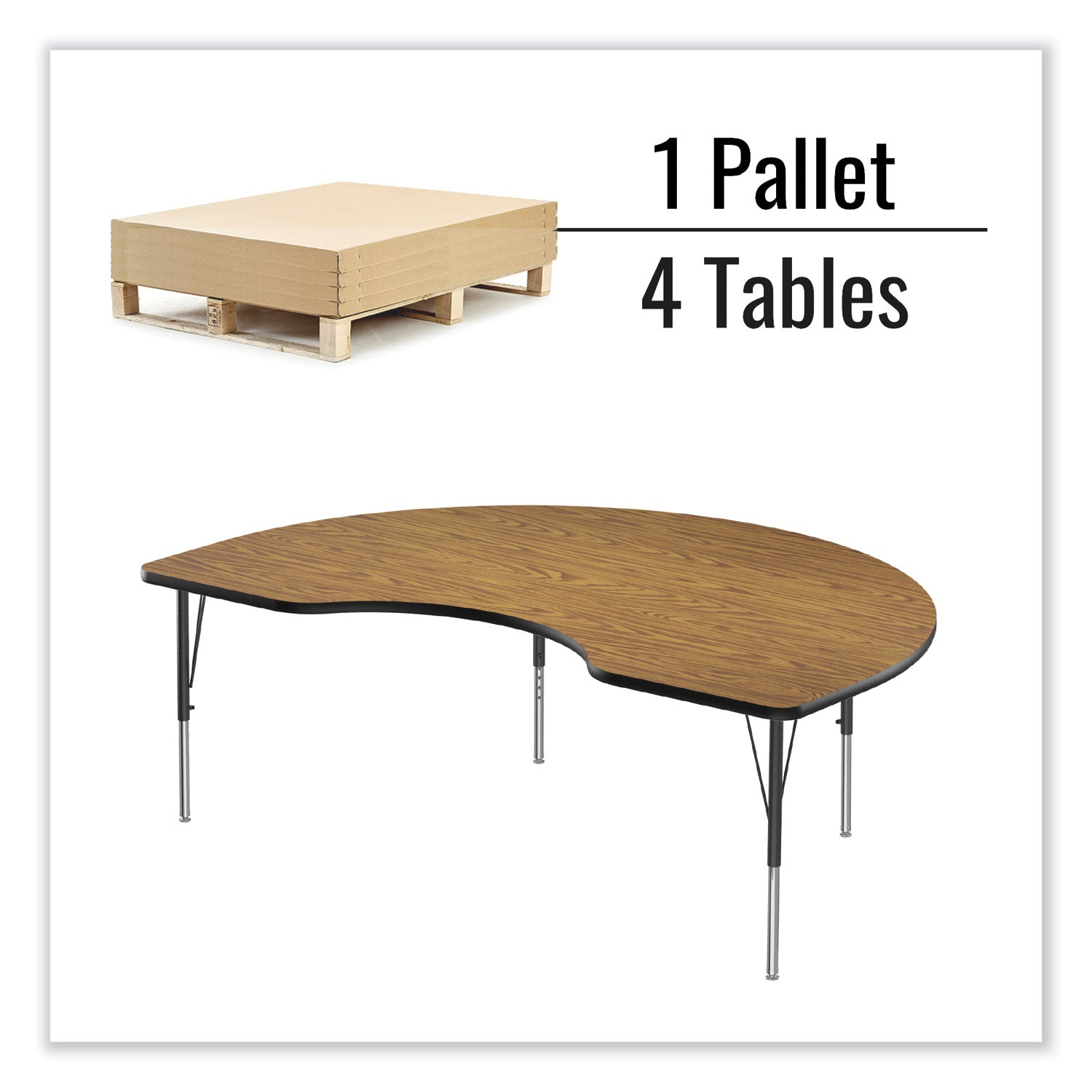 adjustable-activity-tables-kidney-shape-72-x-48-x-19-to-29-oak-top-black-legs-4-pallet-ships-in-4-6-business-days_crl4872tf0695k4 - 2