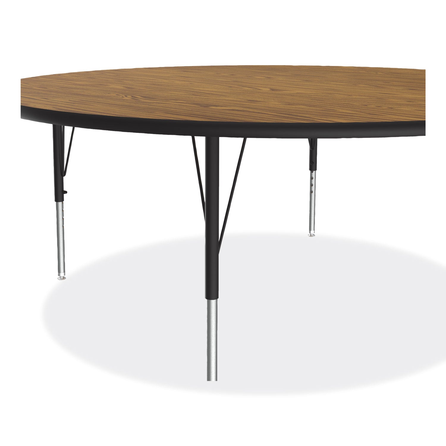 Height Adjustable Activity Tables, Round, 60" x 19" to 29", Medium Oak Top, Black Legs, 4/Pallet, Ships in 4-6 Business Days
