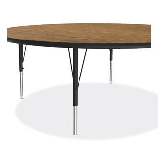 Height Adjustable Activity Tables, Round, 60" x 19" to 29", Medium Oak Top, Black Legs, 4/Pallet, Ships in 4-6 Business Days