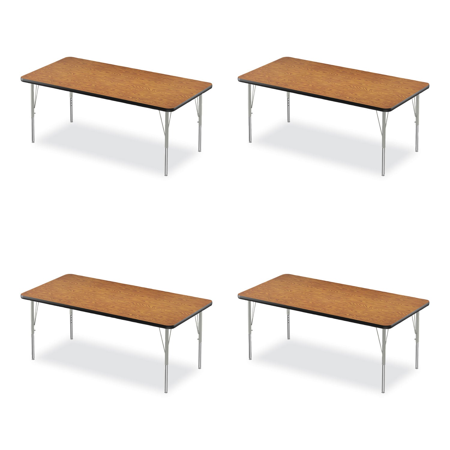 Adjustable Activity Table, Rectangular, 60" x 30" x 19" to 29", Med Oak Top, Black Legs, 4/Pallet, Ships in 4-6 Business Days