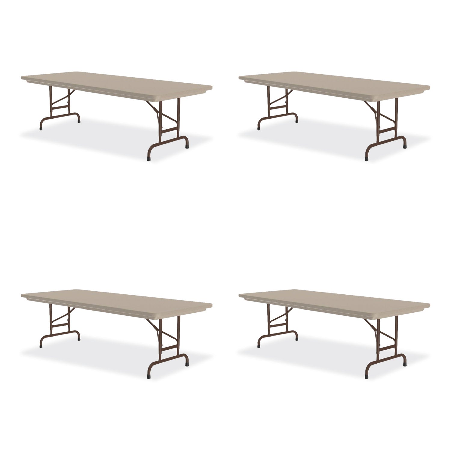 Adjustable Folding Tables, Rectangular, 60" x 30" x 22" to 32", Mocha Top, Brown Legs, 4/Pallet, Ships in 4-6 Business Days