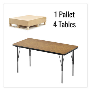 Adjustable Activity Table, Rectangular, 48" x 24" x 19" to 29", Med Oak Top, Black Legs, 4/Pallet, Ships in 4-6 Business Days