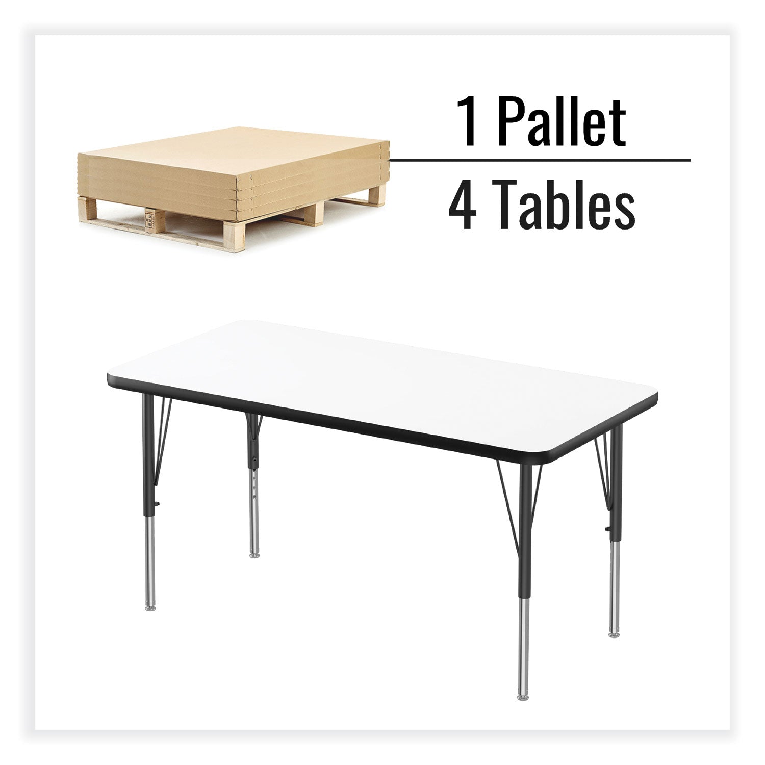Markerboard Activity Tables, Rectangular, 48" x 24" x 19" to 29", White Top, Black Legs, 4/Pallet, Ships in 4-6 Business Days