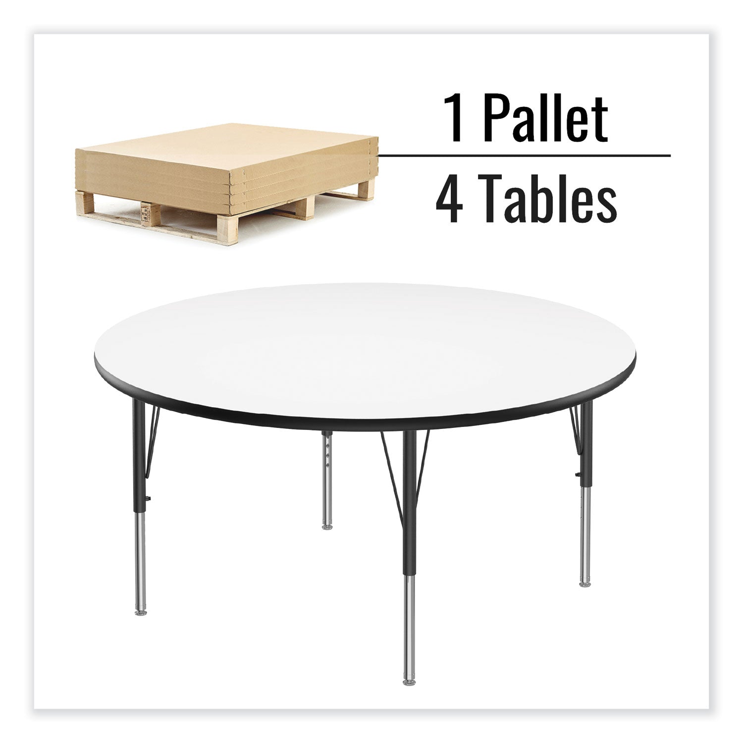 Dry Erase Markerboard Activity Tables, Round, 42" x 19" to 29", White Top, Black Legs, 4/Pallet, Ships in 4-6 Business Days