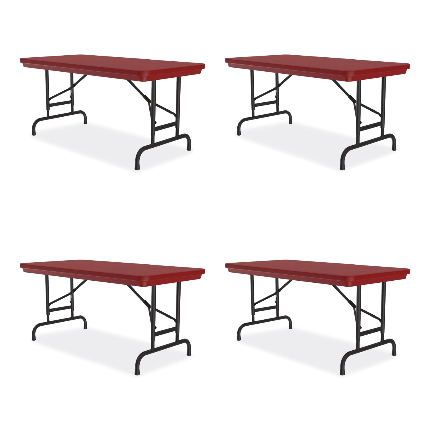 Adjustable Folding Table, Rectangular, 48" x 24" x 22" to 32", Red Top, Black Legs, 4/Pallet, Ships in 4-6 Business Days