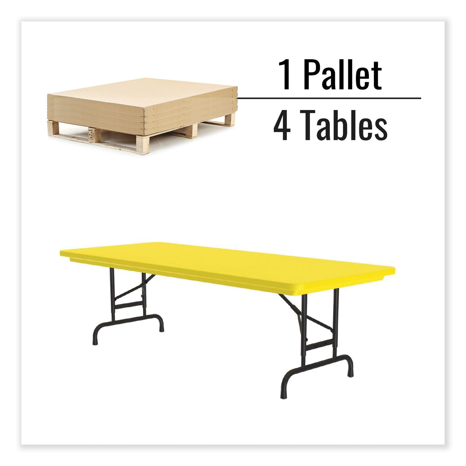 Adjustable Folding Tables, Rectangular, 72" x 30" x 22" to 32", Yellow Top, Black Legs, 4/Pallet, Ships in 4-6 Business Days - 7