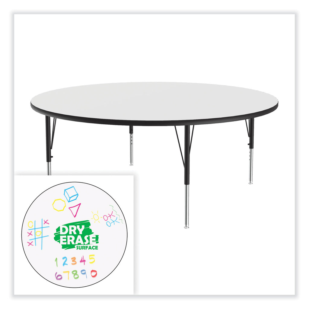 Markerboard Activity Tables, Round, 60" x 19" to 29", White Top, Black/Silver Legs, 4/Pallet, Ships in 4-6 Business Days