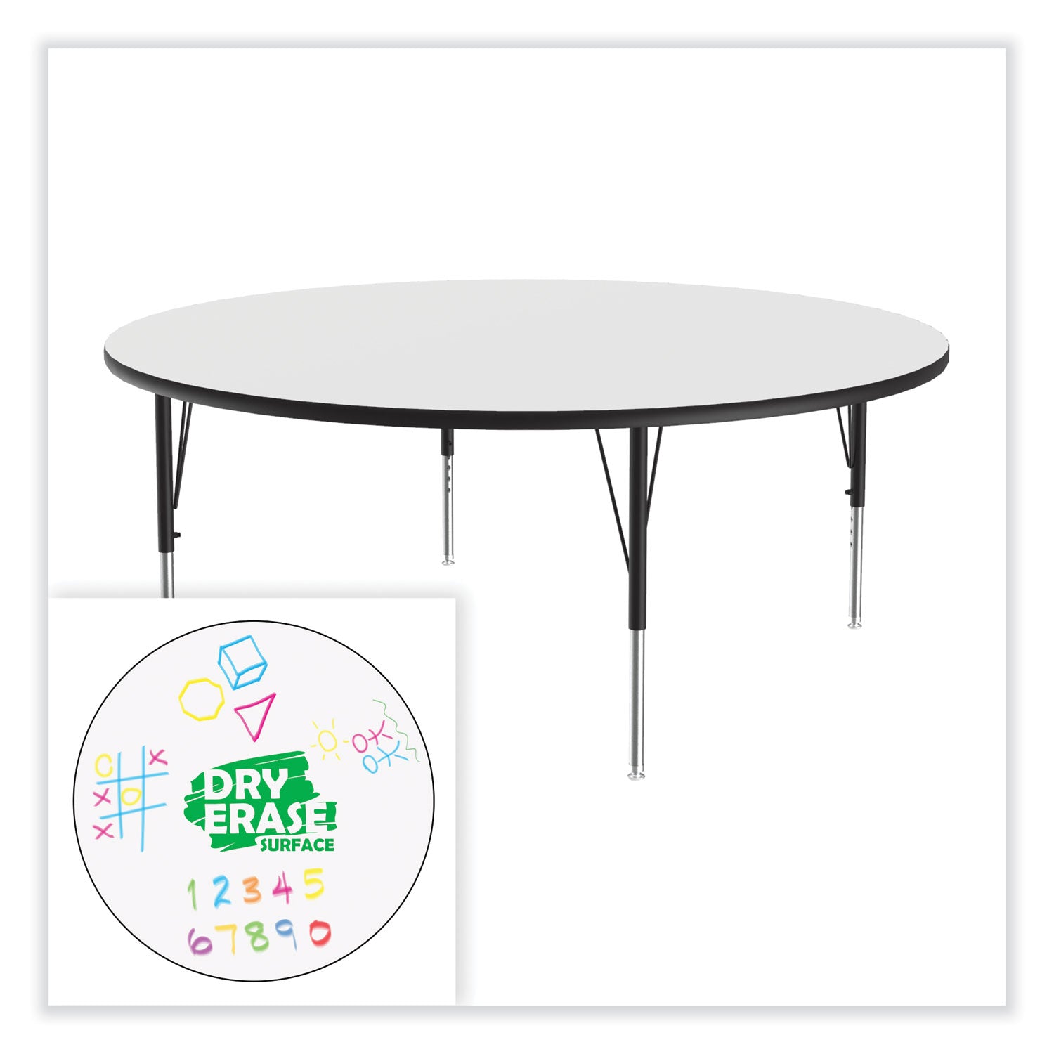 Markerboard Activity Tables, Round, 60" x 19" to 29", White Top, Black/Silver Legs, 4/Pallet, Ships in 4-6 Business Days