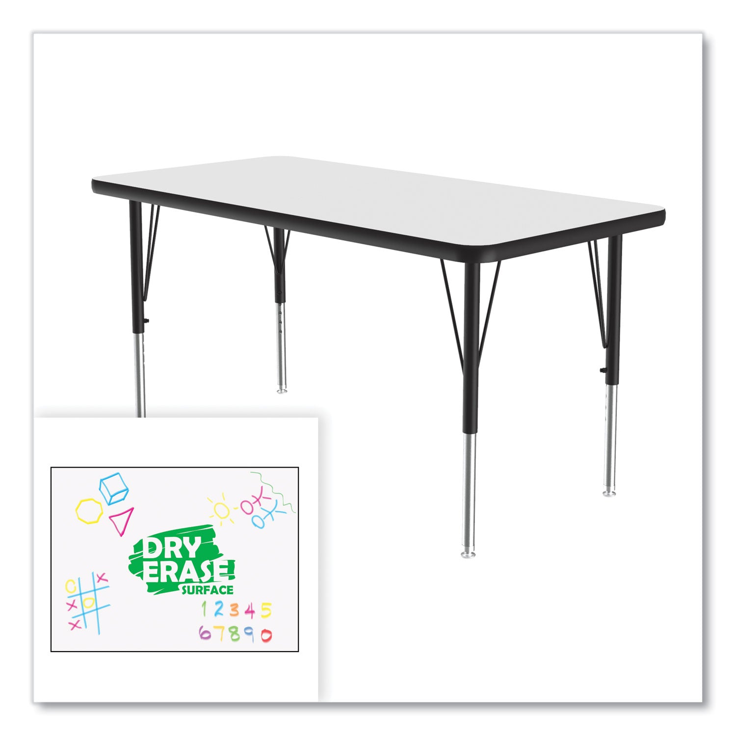 Markerboard Activity Tables, Rectangular, 48" x 24" x 19" to 29", White Top, Black Legs, 4/Pallet, Ships in 4-6 Business Days