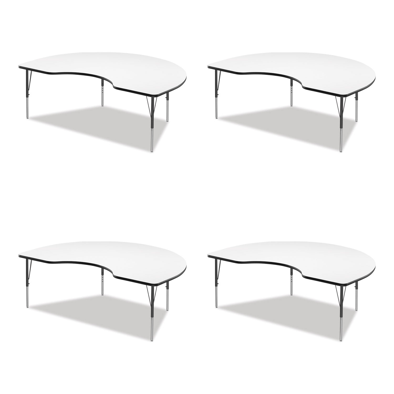 Markerboard Activity Table, Kidney Shape, 72" x 48" x 19" to 29", White Top, Black Legs, 4/Pallet, Ships in 4-6 Business Days