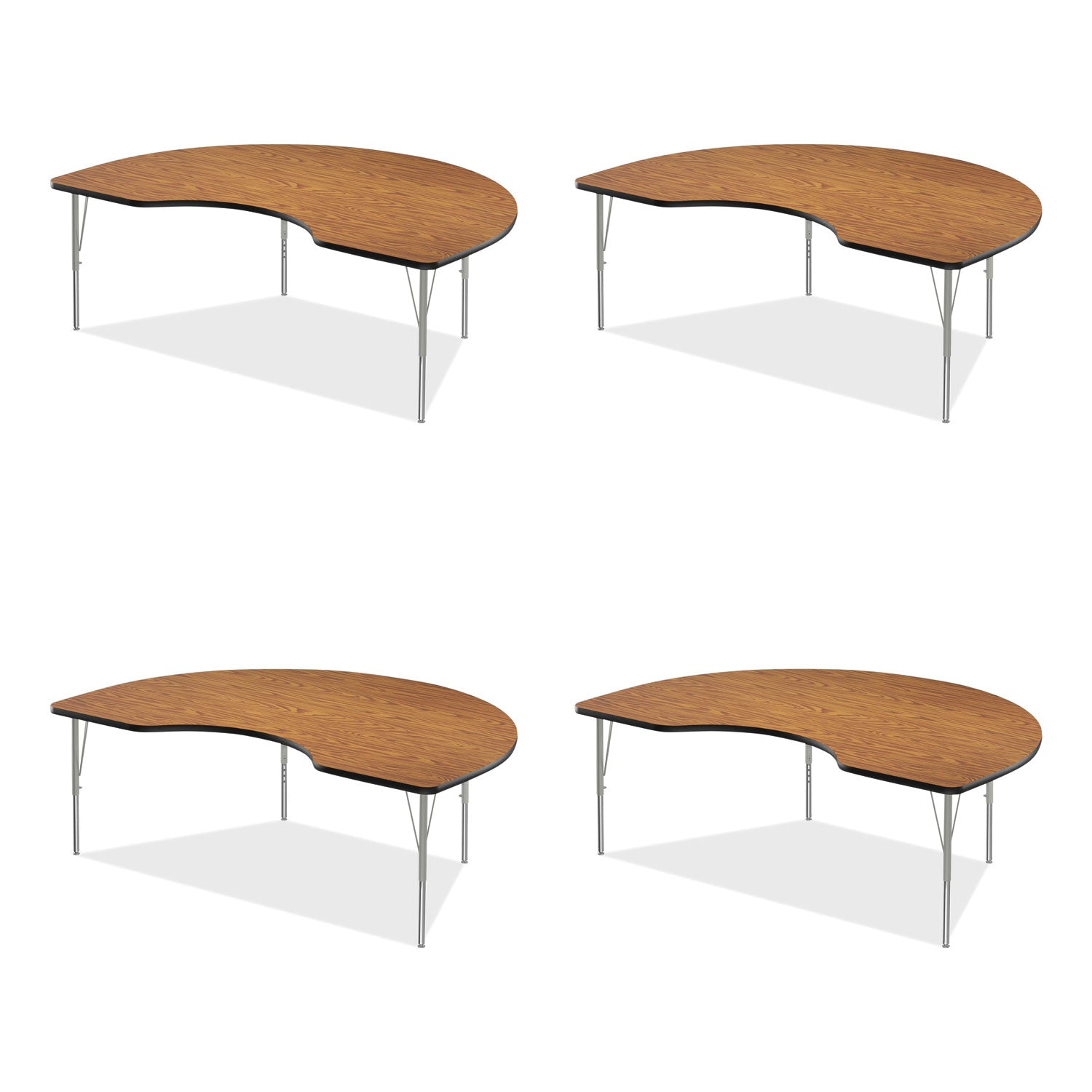 Adjustable Activity Table, Kidney Shape, 72" x 48" x 19" to 29", Med Oak Top, Gray Legs, 4/Pallet, Ships in 4-6 Business Days