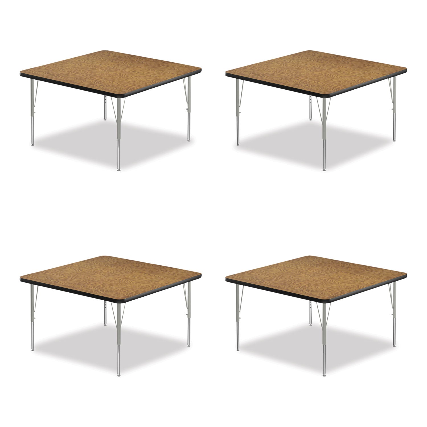 Adjustable Activity Tables, Square, 48" x 48" x 19" to 29", Medium Oak Top, Silver Legs, 4/Pallet, Ships in 4-6 Business Days