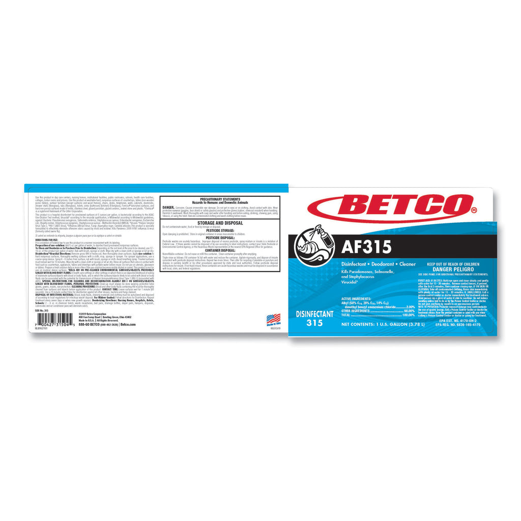AF315 Disinfectant Cleaner, Citrus Floral Scent, 1 gal Bottle, 4/Carton