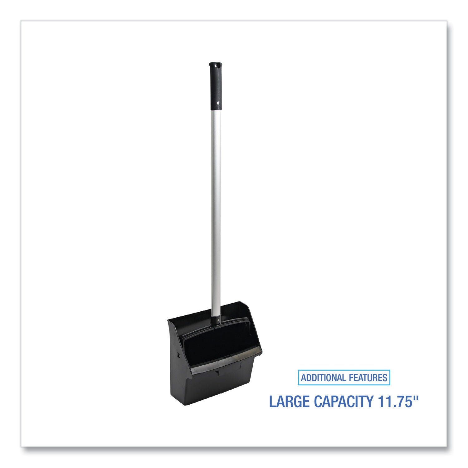 Lobby Dust Pan, 11.75 x 37, 34" Handle, Plastic/Aluminum, Black - 