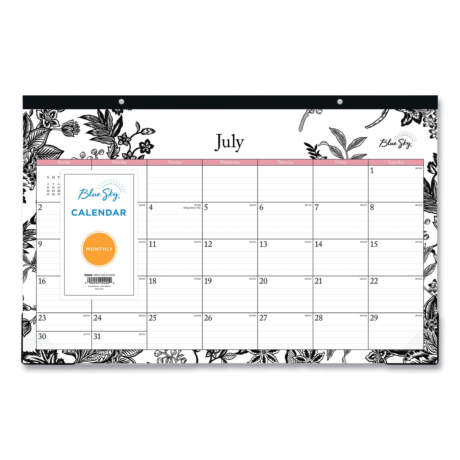 analeis-academic-year-desk-pad-calendar-floral-artwork-17-x-11-white-black-pink-sheets-12-month-july-to-june-2023-2024_bls130617 - 2
