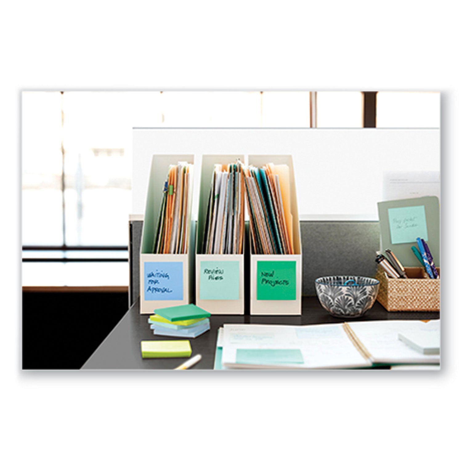 100%-recycled-paper-super-sticky-notes-unruled-3-x-3-assorted-oasis-colors-70-sheets-pad-12-pads-pack_mmm654r12sst - 3