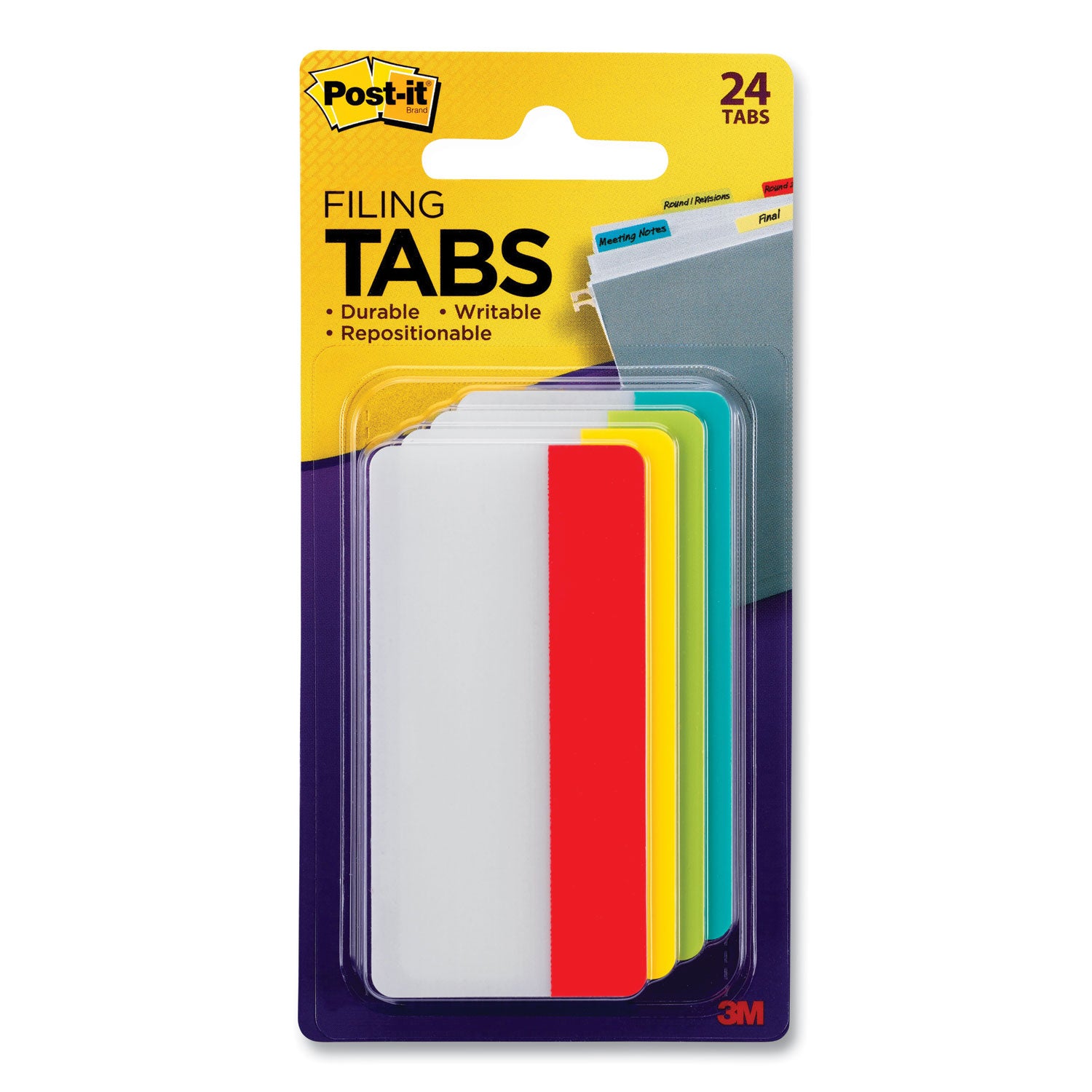 Solid Color Tabs, 1/3-Cut, Assorted Colors, 3" Wide, 24/Pack - 