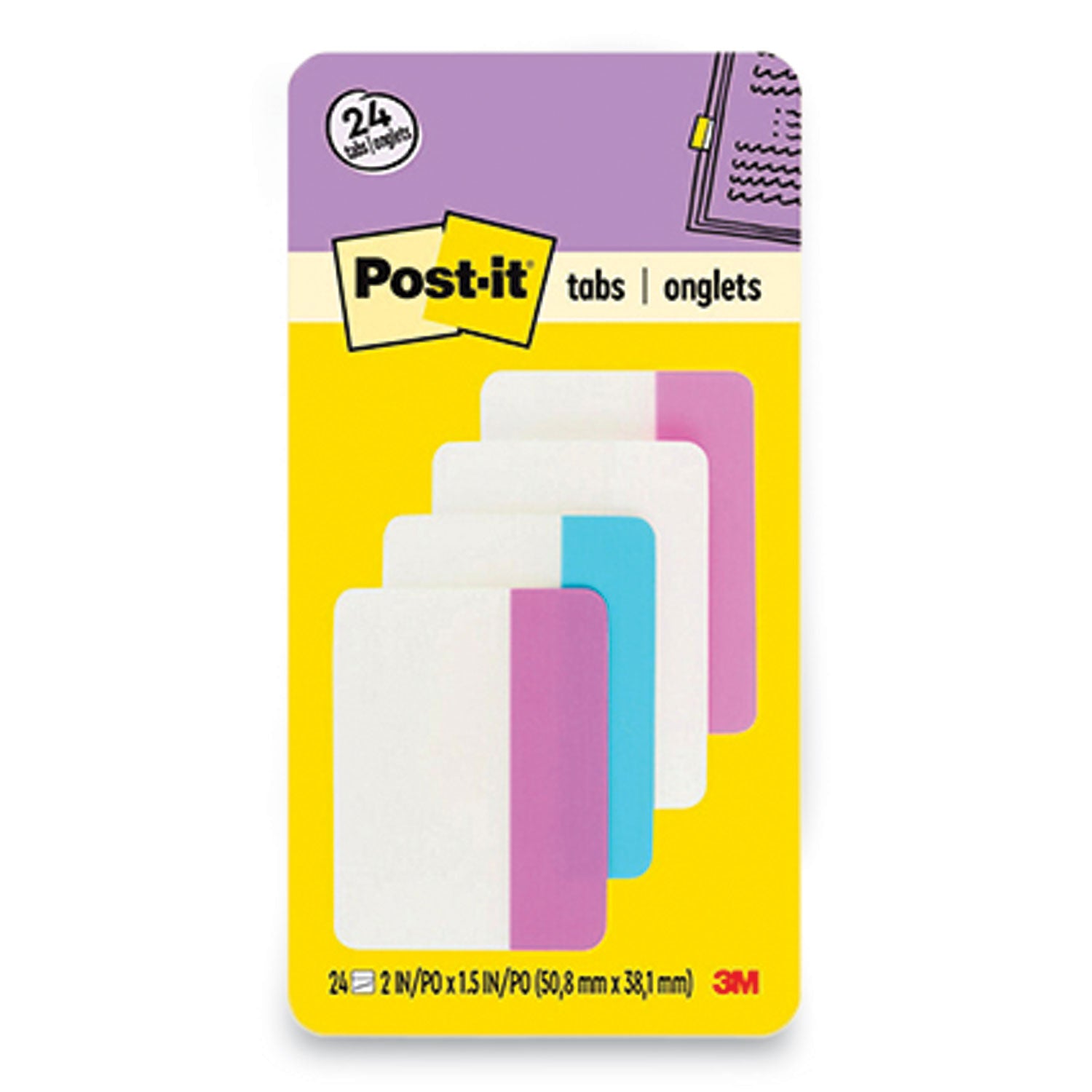 Solid Color Tabs, 1/5-Cut, Assorted Pastel Colors, 2" Wide, 24/Pack