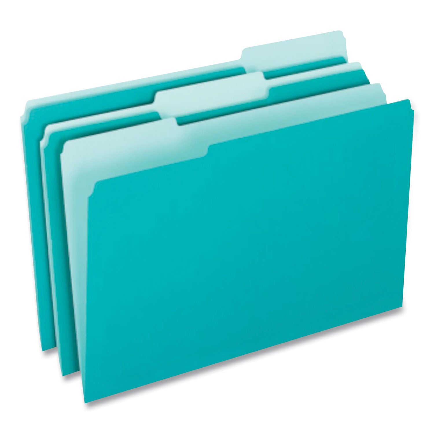 Interior File Folders, 1/3-Cut Tabs: Assorted, Letter Size, Aqua, 100/Box - 