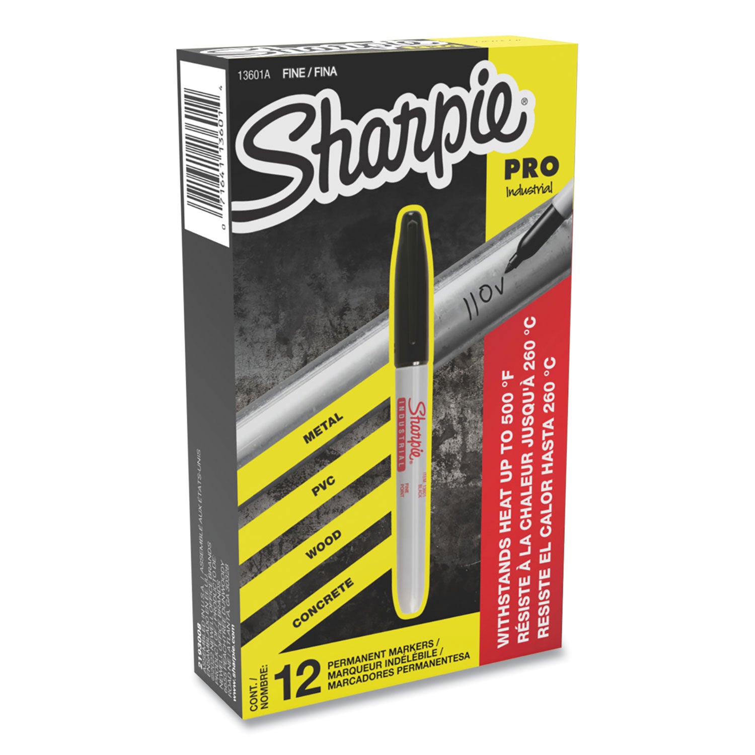Industrial Permanent Marker, Fine Bullet Tip, Black, Dozen