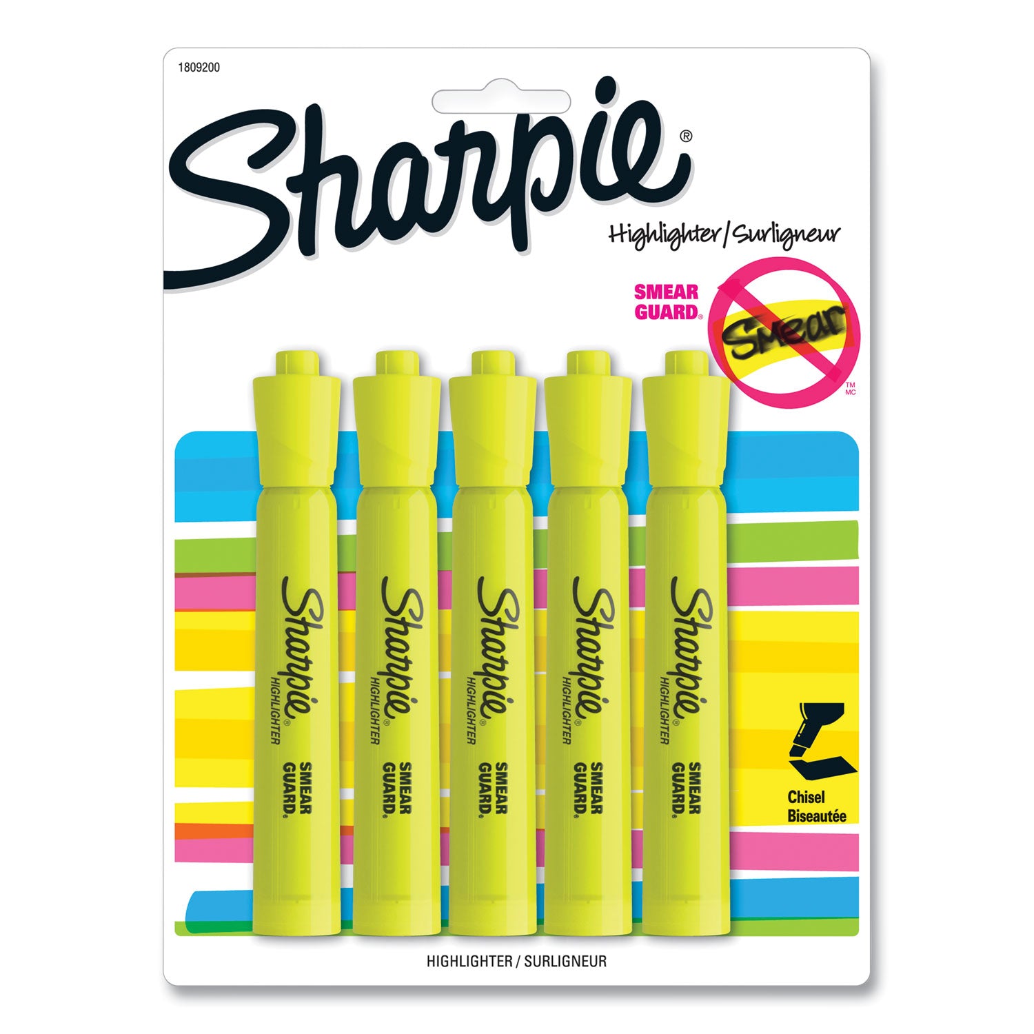 tank-style-highlighters-fluorescent-yellow-ink-chisel-tip-yellow-barrel-5-pack_san1809200 - 1