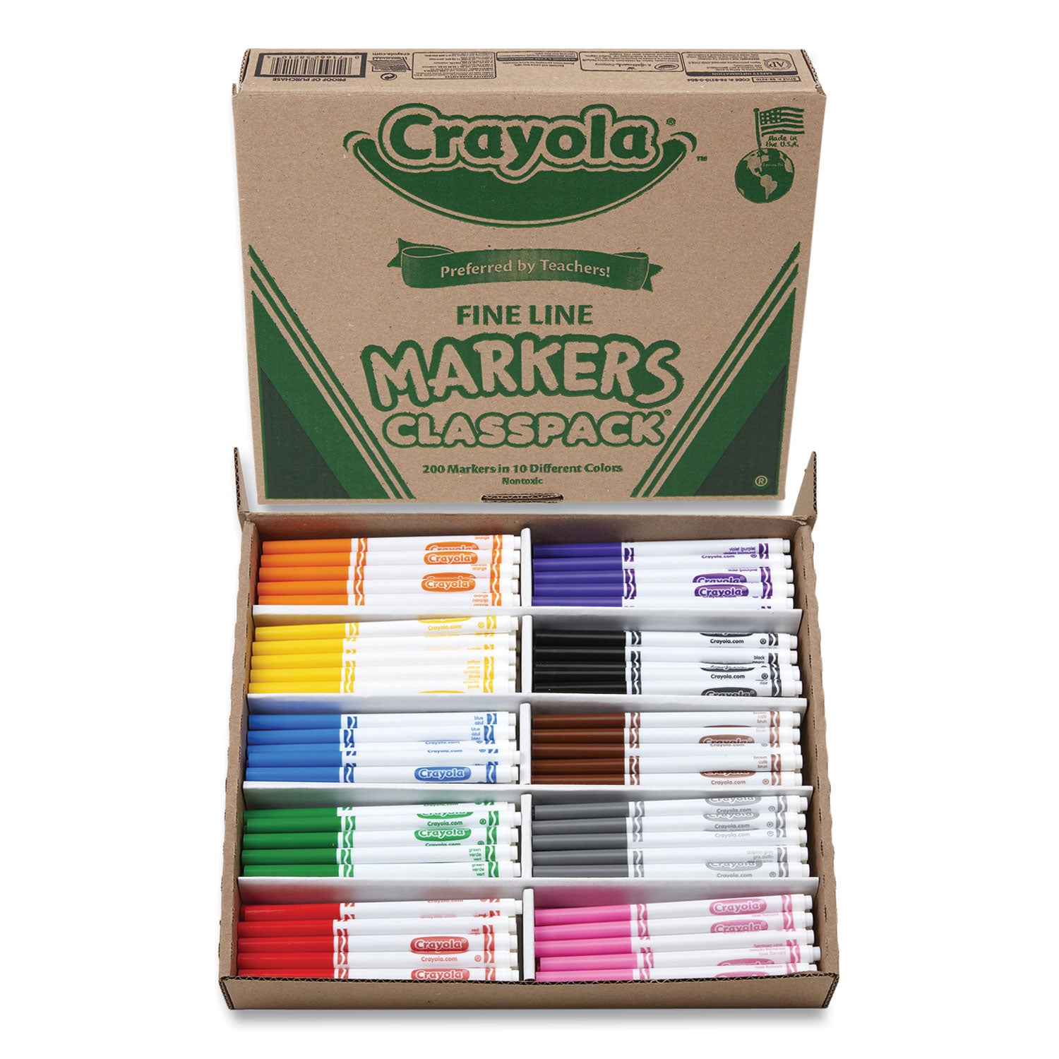 Fine Line 200-Count Classpack Non-Washable Marker, Fine Bullet Tip, Assorted Colors, 200/Box