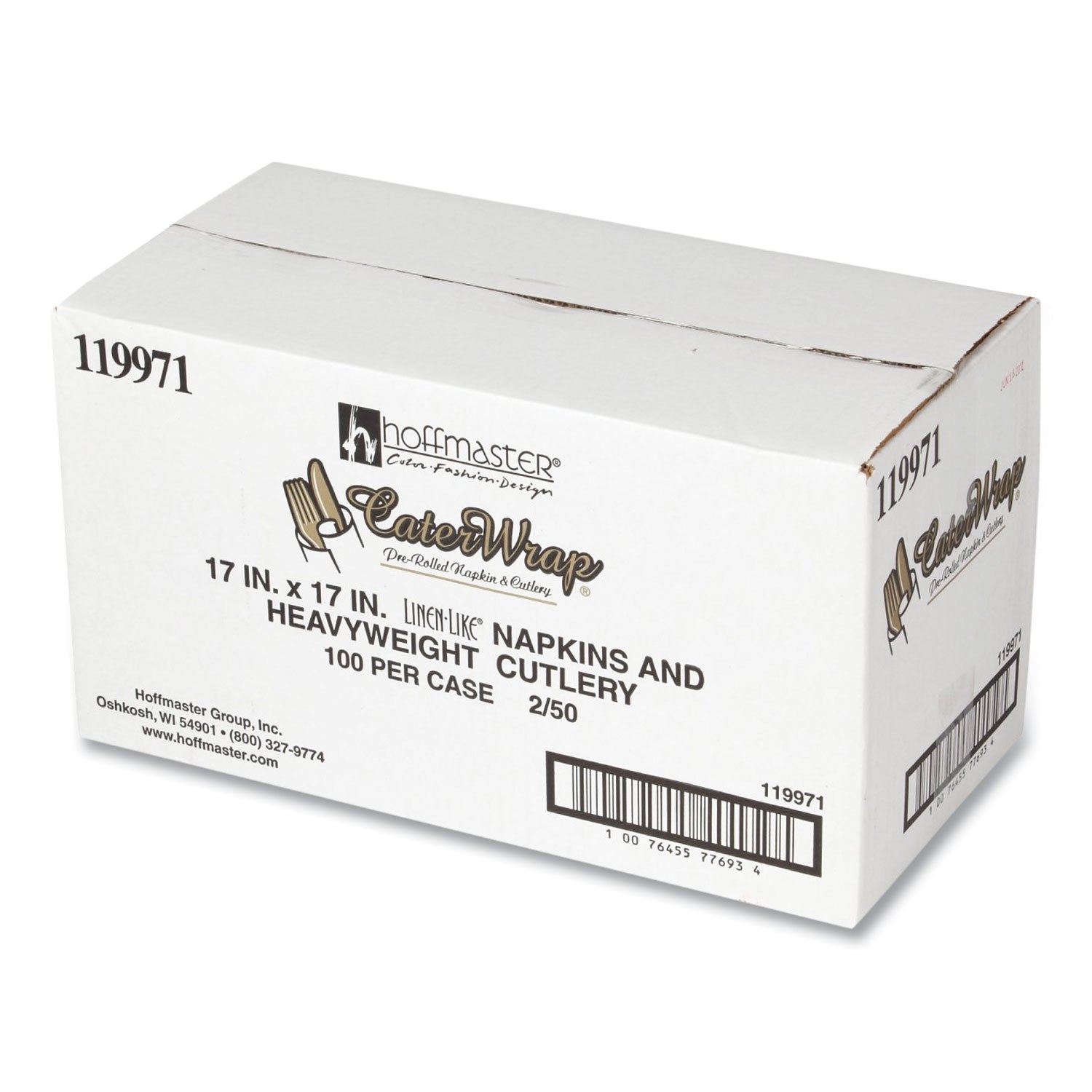 CaterWrap Heavyweight Cutlery Combo, Fork/Spoon/Knife/Napkin, Black, 100/Carton