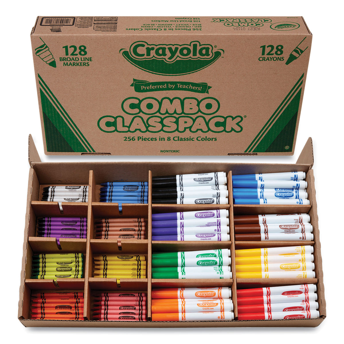 Crayons and Markers Combo Classpack, Eight Colors, 256/Set