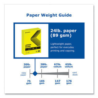 Color Paper, 24 lb Text Weight, 8.5 x 11, Lemon Yellow, 500/Ream