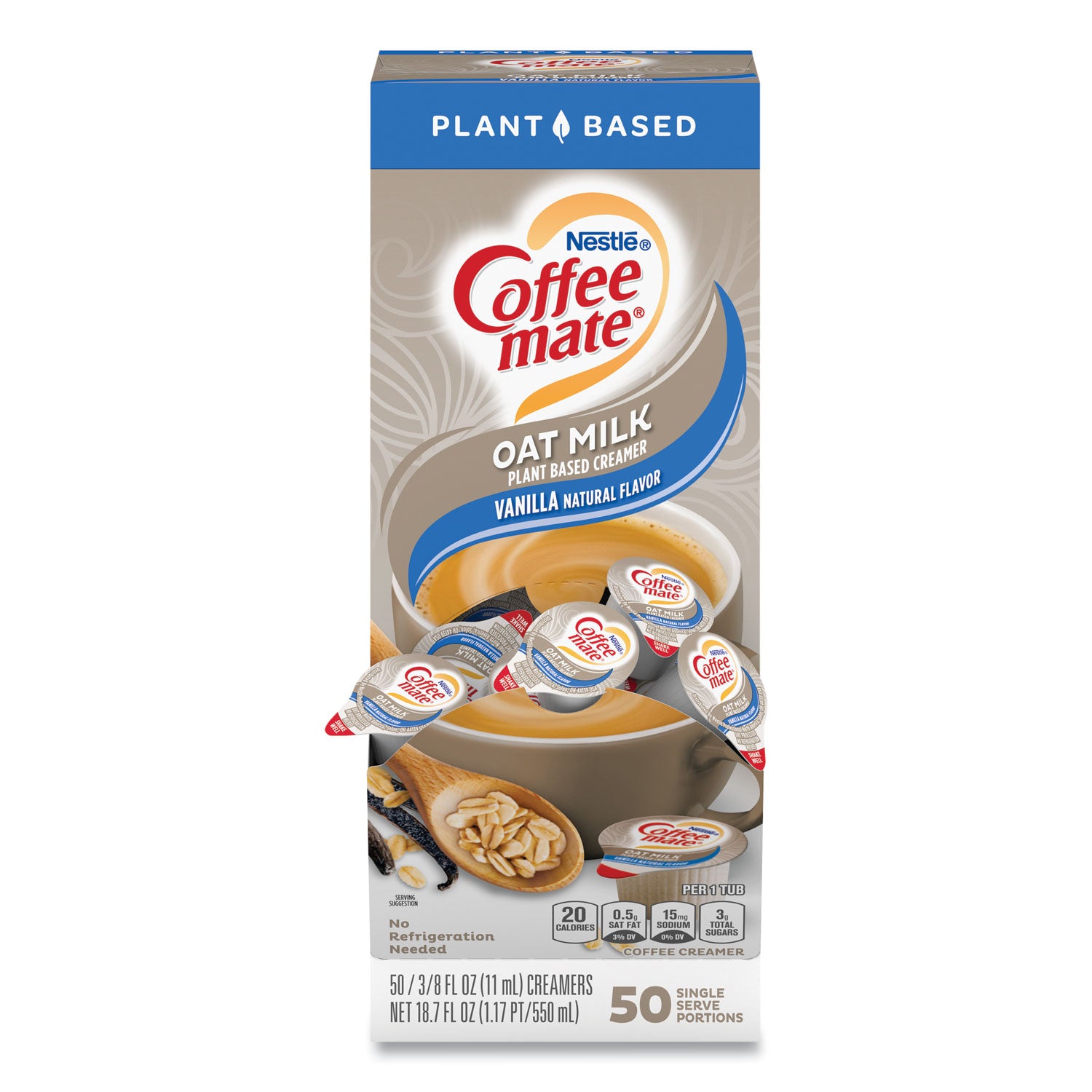 plant-based-oat-milk-liquid-creamers-natural-vanilla-038-oz-mini-cups-50-box-4-boxes-carton_nes19891ct - 2