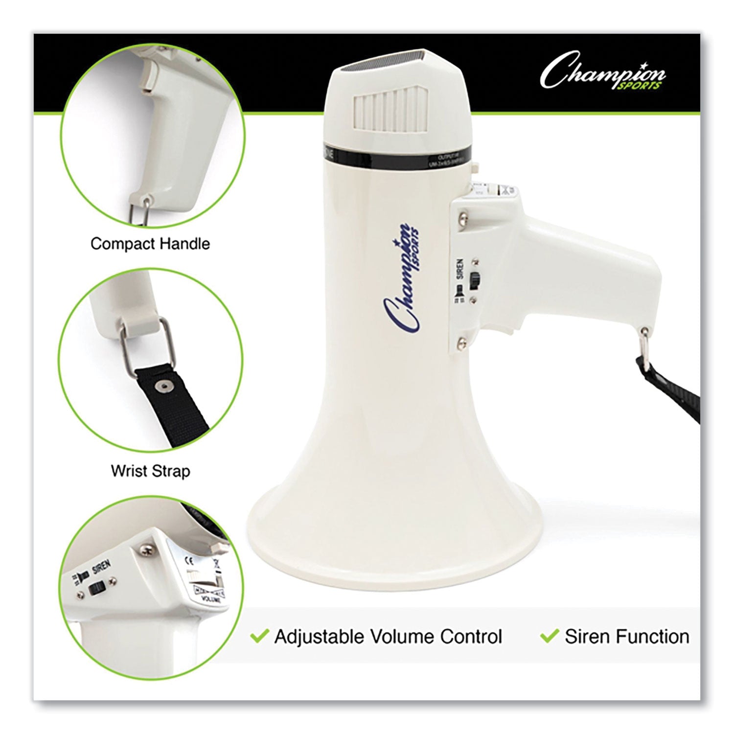 Megaphone, 4 W to 8 W, 400 yds Range, White - 