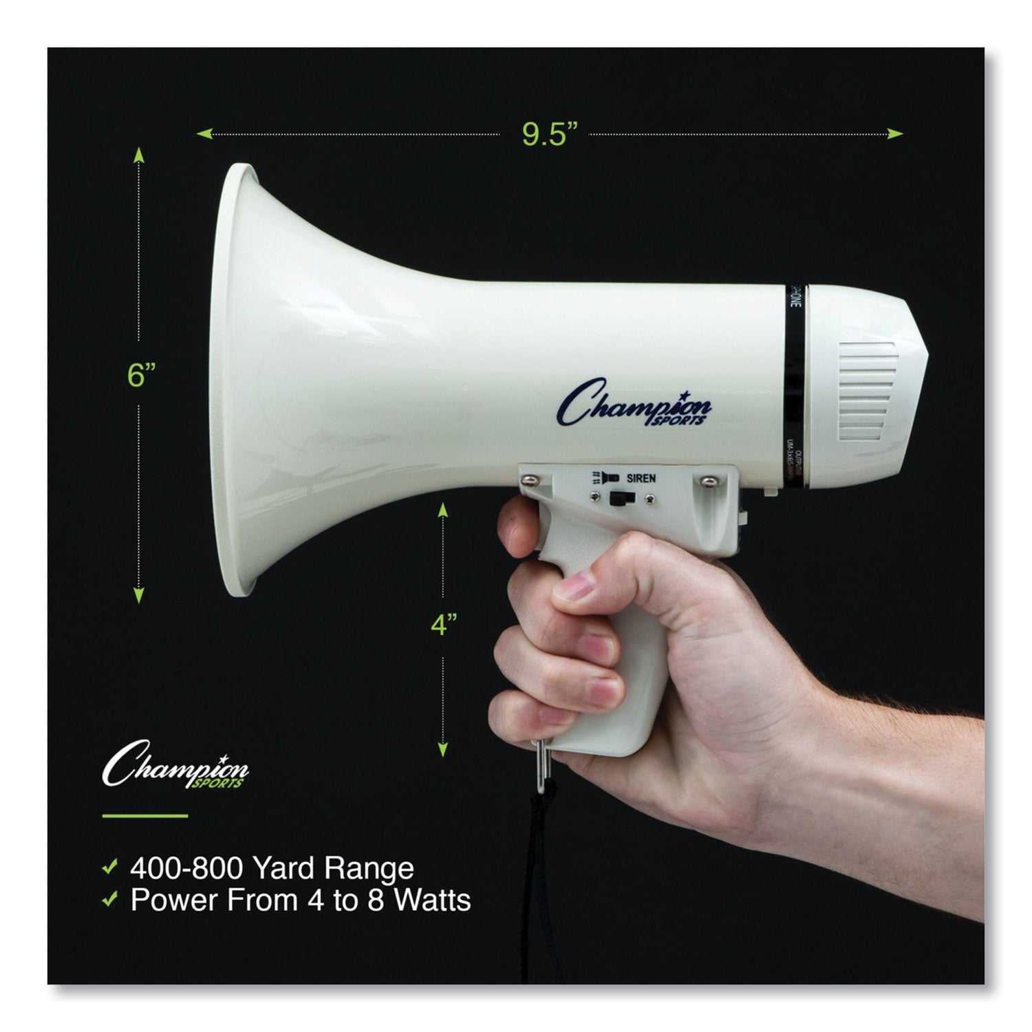 Megaphone, 4 W to 8 W, 400 yds Range, White - 