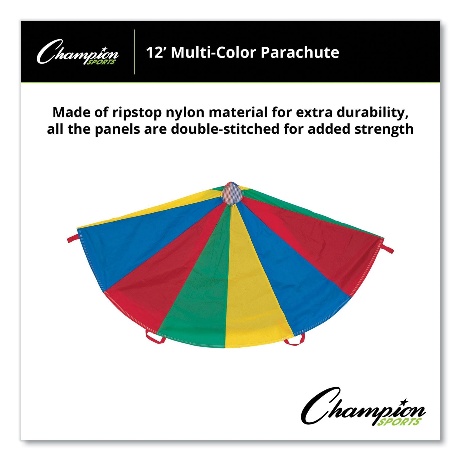 Nylon Multicolor Parachute, 12 ft dia, 12 Handles - 