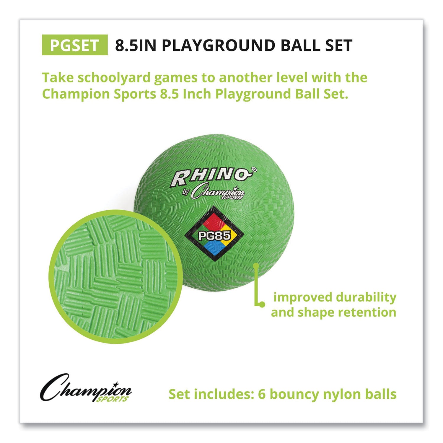 Playground Ball Set, 8.5" Diameter, Assorted Colors, 6/Set - 