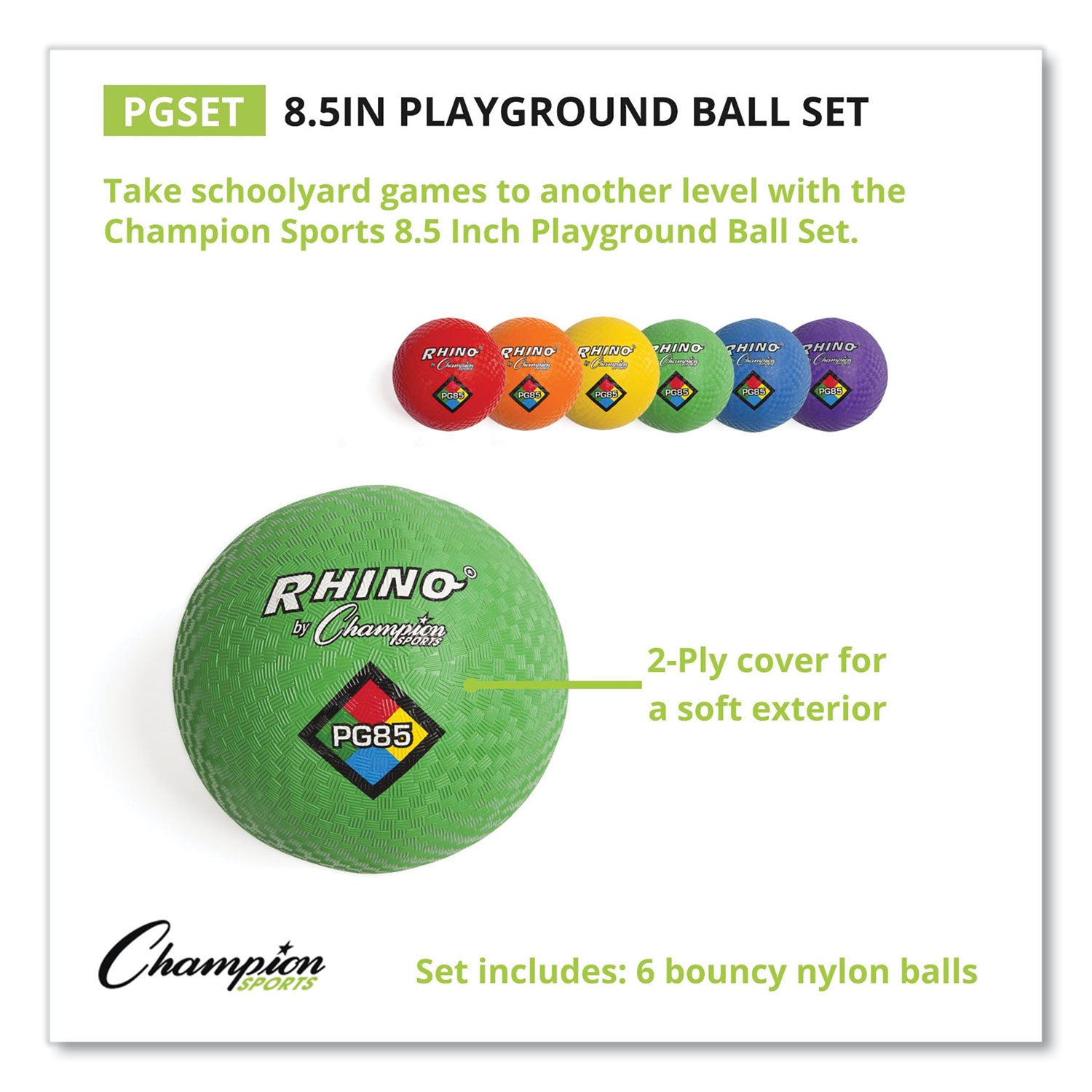 Playground Ball Set, 8.5" Diameter, Assorted Colors, 6/Set - 