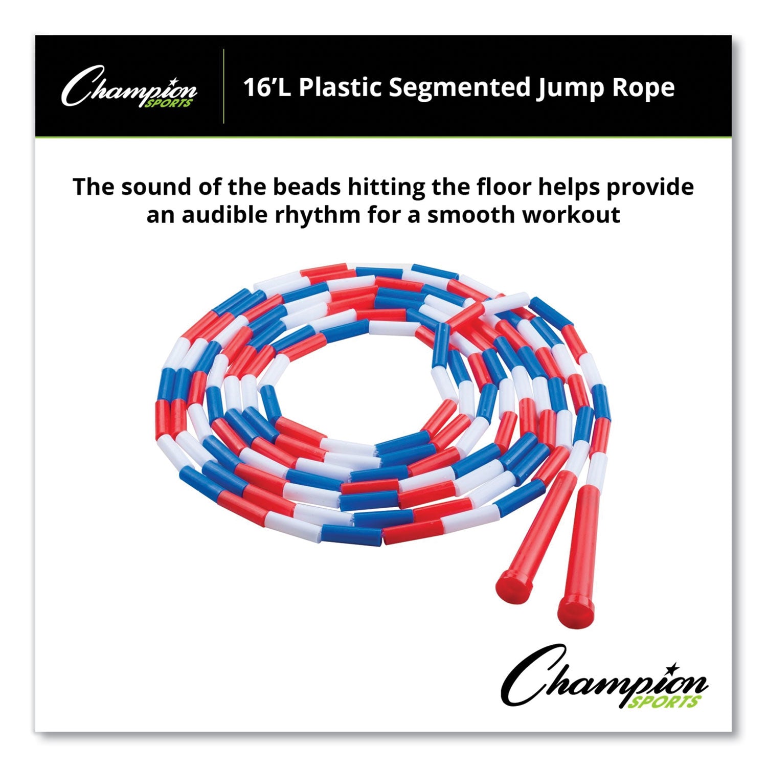 Segmented Plastic Jump Rope, 16 ft, Red/Blue/White - 