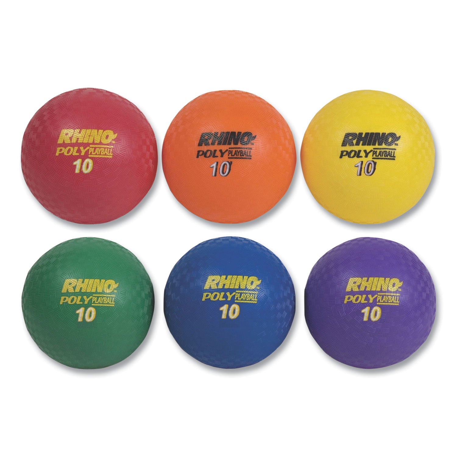 Rhino Playground Ball Set, 10" Diameter, Rubber, Assorted Colors, 6/Set - 