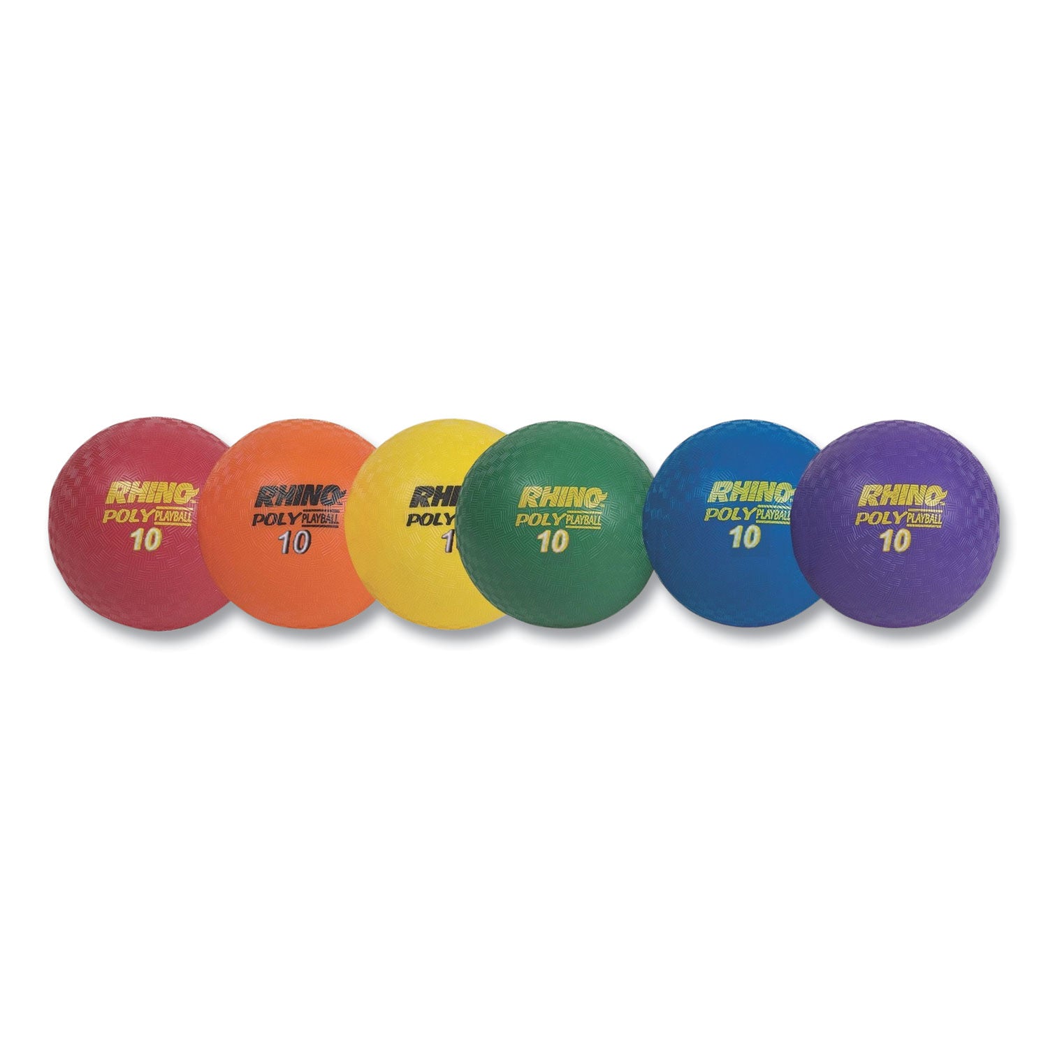 Rhino Playground Ball Set, 10" Diameter, Rubber, Assorted Colors, 6/Set - 