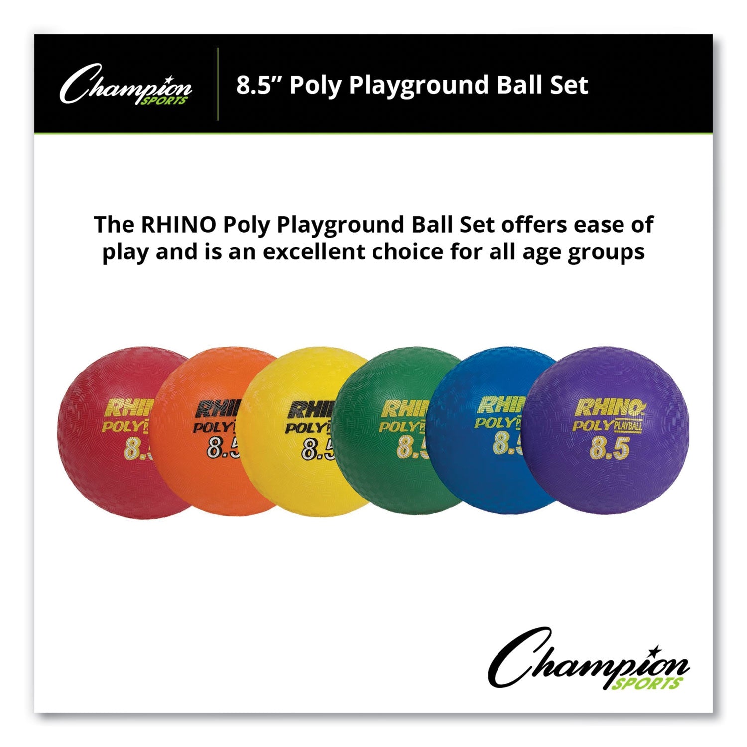Rhino Playground Ball Set, 8.5" Diameter, Assorted Colors, 6/Set - 
