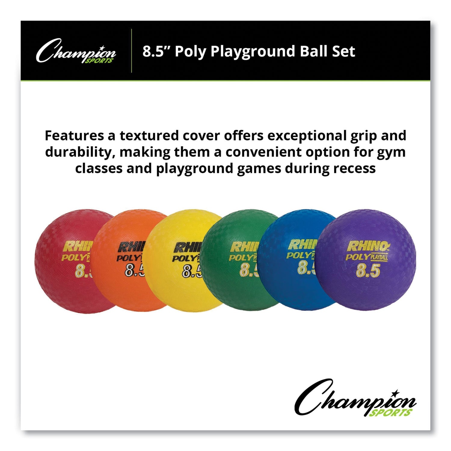 Rhino Playground Ball Set, 8.5" Diameter, Assorted Colors, 6/Set - 