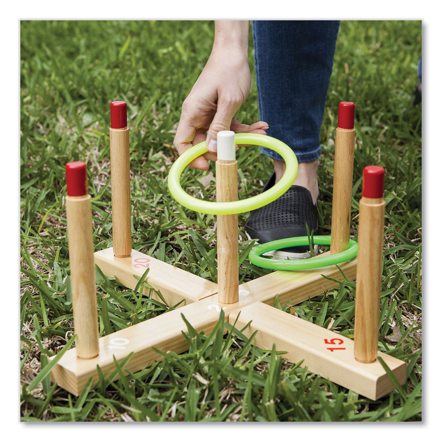 Ring Toss Set, Plastic/Wood, Assorted Colors, 5 Pegs, 4 Rings - 