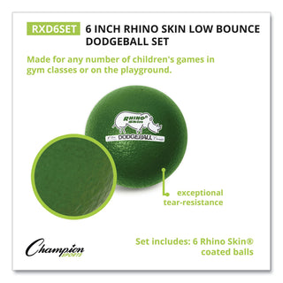 Rhino Skin Dodge Ball Set, 6" Diameter, Assorted Colors, 6/Set - 