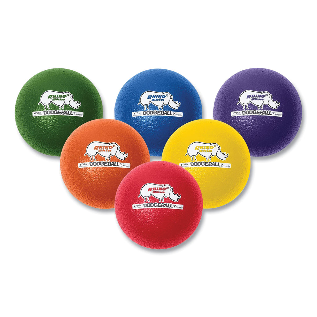 Rhino Skin Dodge Ball Set, 6" Diameter, Assorted Colors, 6/Set - 