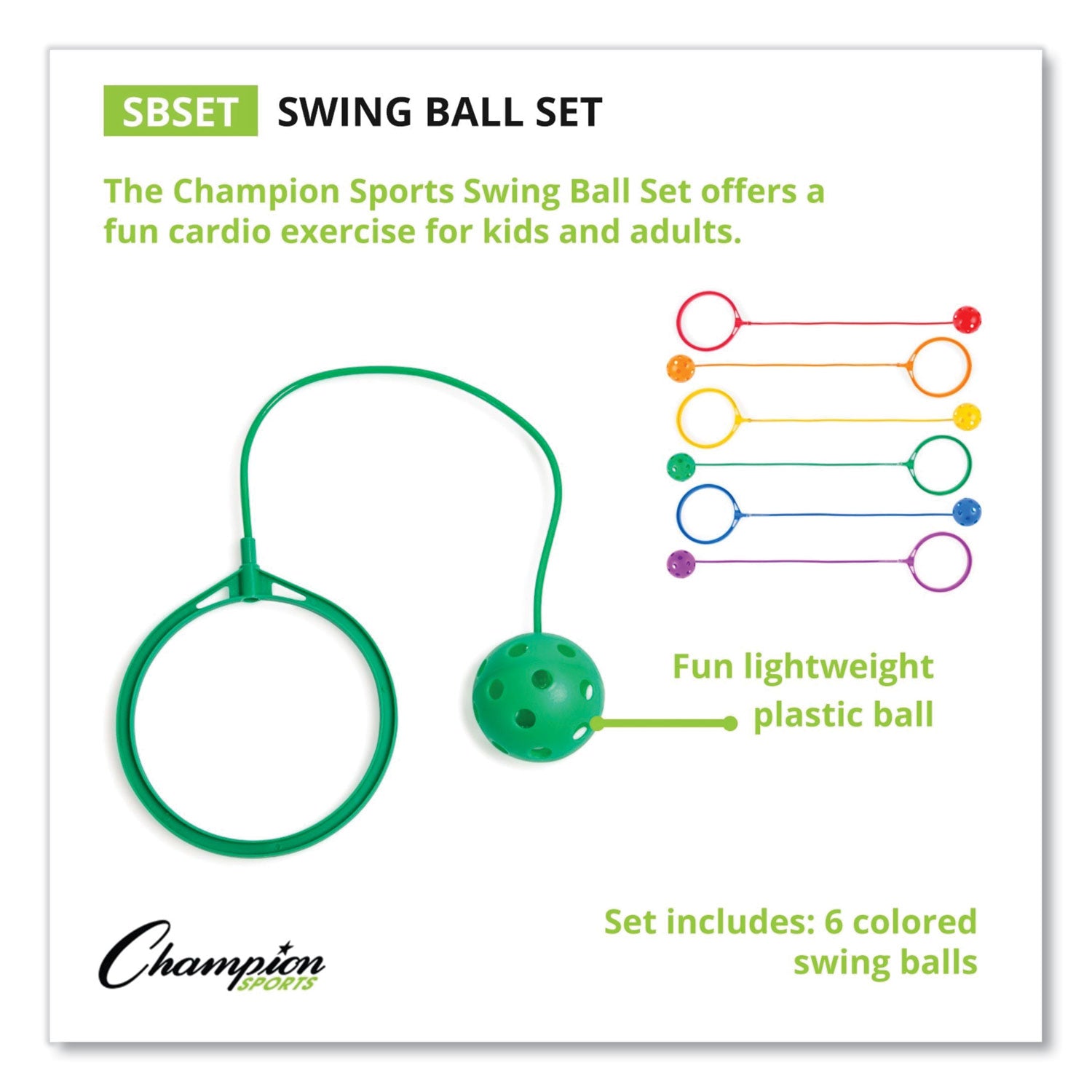 Swing Ball Set, 5.5" Diameter, Assorted Colors, 6/Set - 