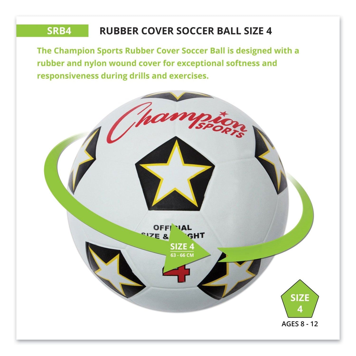 Rubber Sports Ball, For Soccer, No. 4 Size, White/Black - 