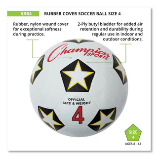 Rubber Sports Ball, For Soccer, No. 4 Size, White/Black - 