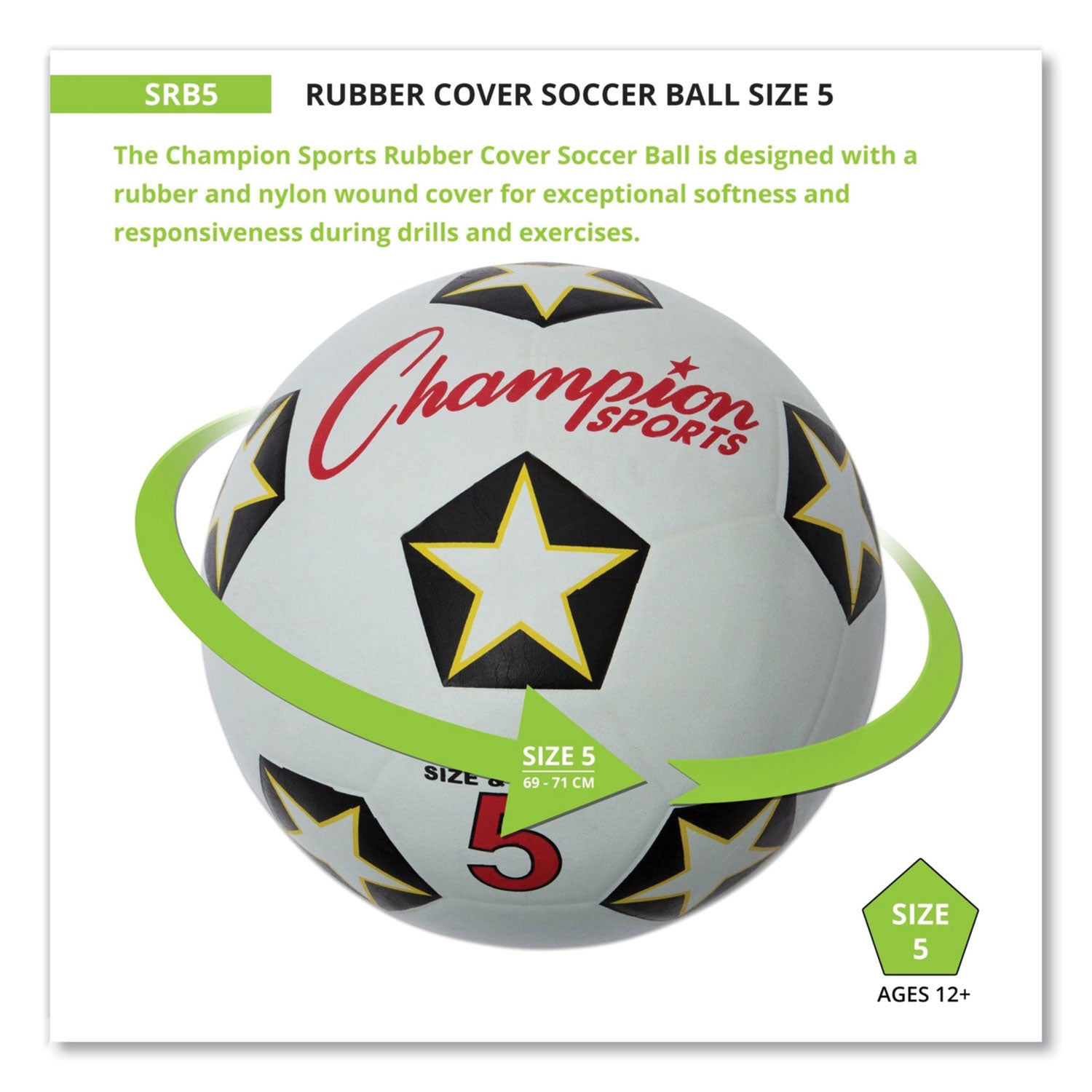 Rubber Sports Ball, For Soccer, No. 5 Size, White/Black - 