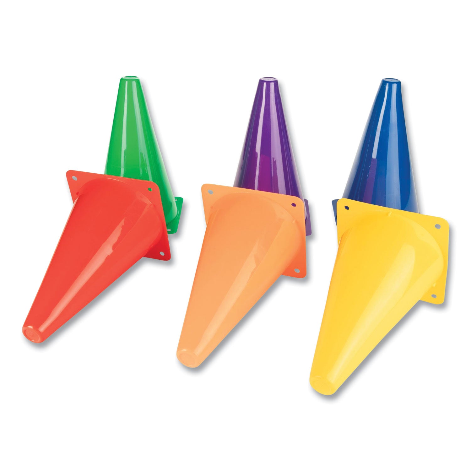 Indoor/Outdoor High Visibility Plastic Cone Set, Assorted Colors, 6/Box - 